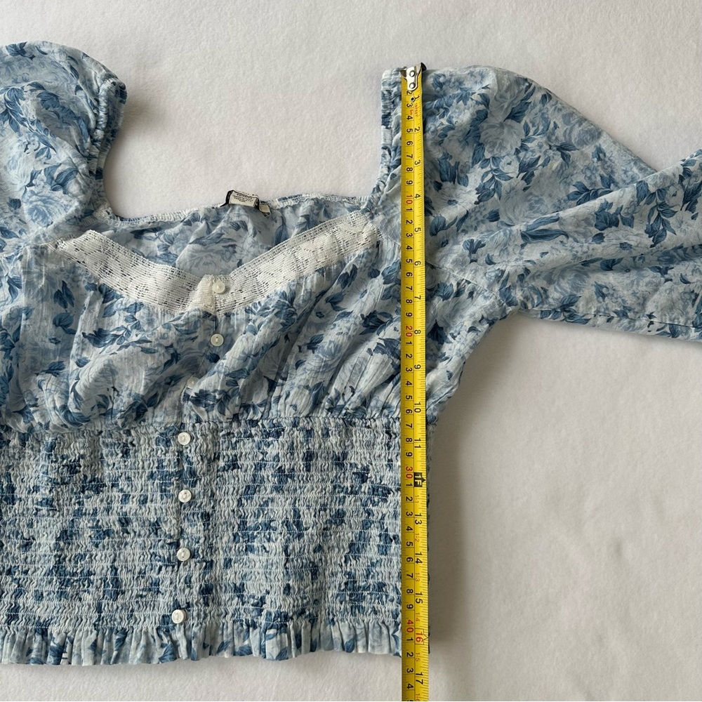 American Eagle Off The Shoulder Boho Floral Crop Top Lace Ruffle Cotton Size M - Picture 7 of 11